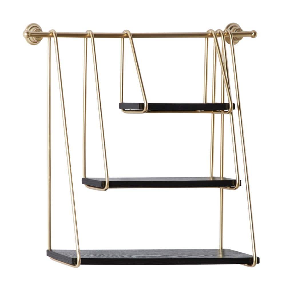Black and Gold 26" Floating Wood Wall Shelf