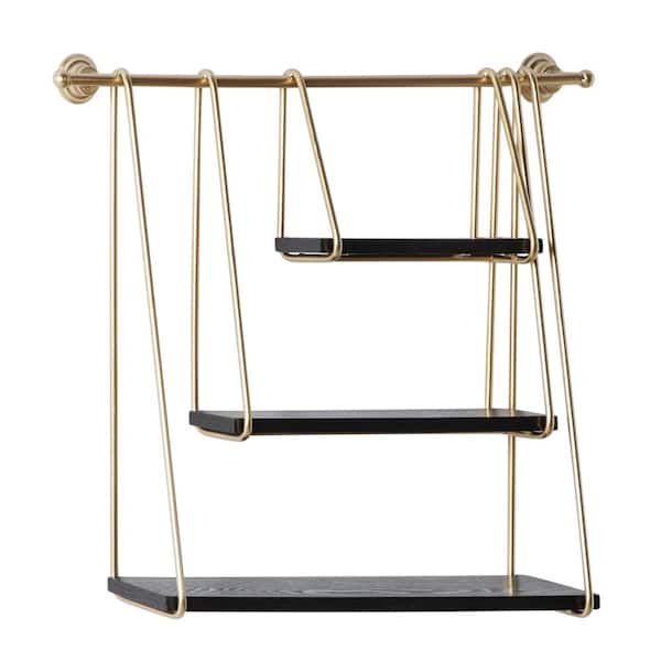 Litton Lane 26 in.  x 22 in. Gold 3 Shelves Metal Wall Shelf