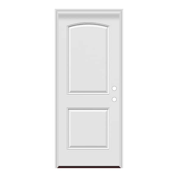36 in. x 80 in. Left-Hand/Inswing 2 Panel Arch Top Primed Steel Prehung Front Door w/PVC Frame