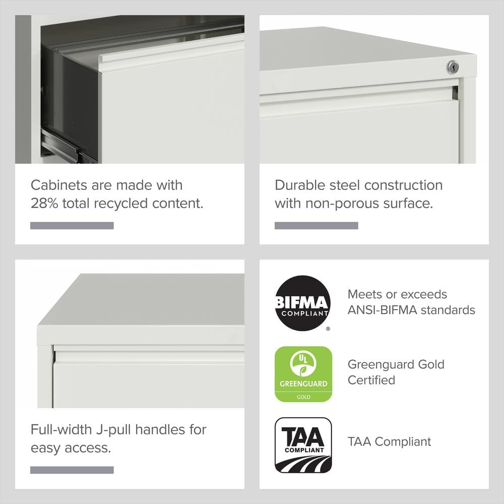 White 30-Inch Wide 2-Drawer Lockable Metal Lateral File Cabinet