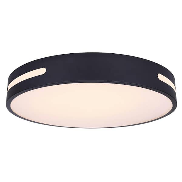 CANARM NIVEN 20 in. 1 Light Integrated LED Black Modern Flush Mount with Frosted Acrylic Shade