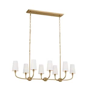 Adeena 47.25 in. 8-Light Brushed Natural Brass Traditional Shaded Linear Chandelier for Dining Room