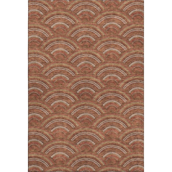 Mayfield Premium Machine Washable Abstract AMF984 Paprika 10 ft. x 14 ft. Area Rug