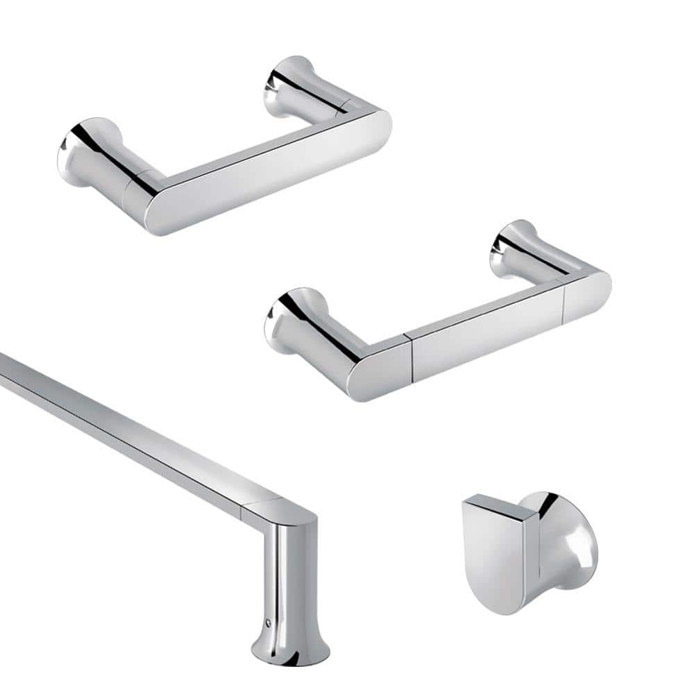 Genta LX 4-Piece Bath Hardware Set with 24 in. Towel Bar, Hand Towel Bar, Robe Hook, and Toilet Paper Holder in Chrome price history on PriceWatchPro