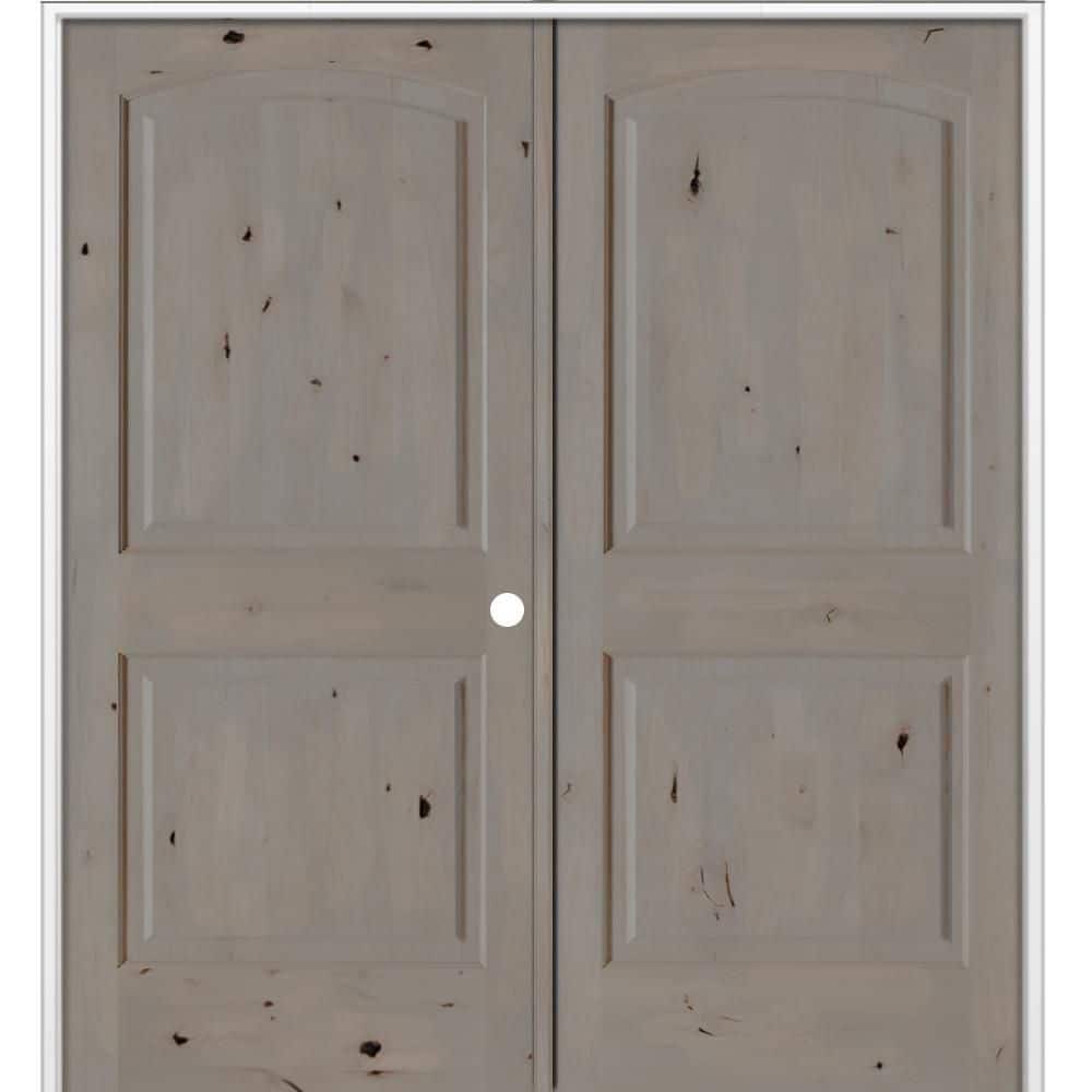 64 in. x 80 in. Rustic 2-Panel Arch Top Left Active Weathered Gray Stain Knotty Alder Wood Double Prehung Interior Door price history on PriceWatchPro