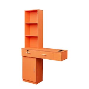 39.76 in. W x 13.15 in. D x 66.93 in. H Orange Wood Large Linen Cabinet with Drawers, Doors, Open Shelves and Holes