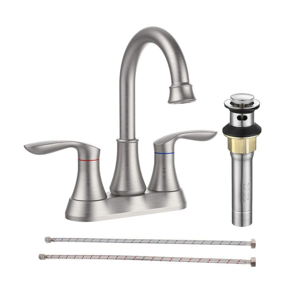 Rotatable 4 in. Centerset Double Handle Bathroom Faucet with Drain Kit Included in Brushed Nickel price history on PriceWatchPro