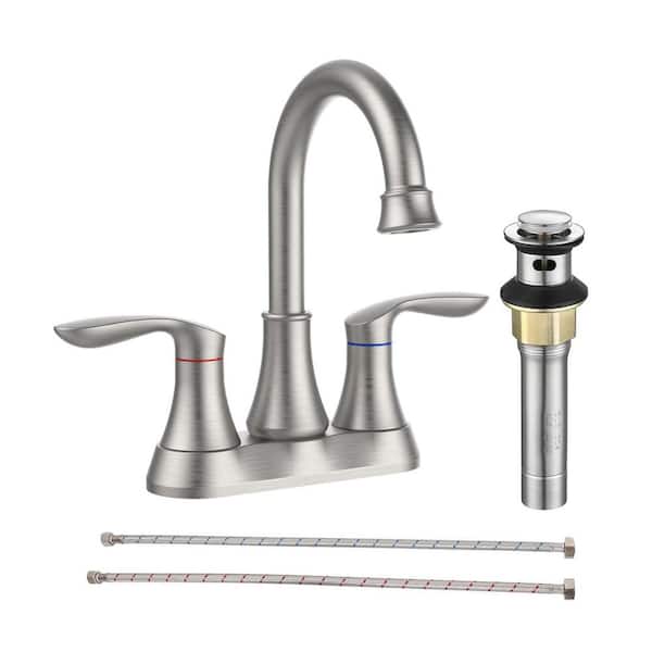 Rotatable 4 in. Centerset Double Handle Bathroom Faucet with Drain Kit Included in Brushed Nickel