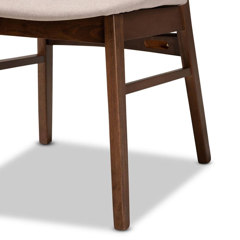 Compact Beige Fabric and Walnut Wood Cane Low Arm Chair
