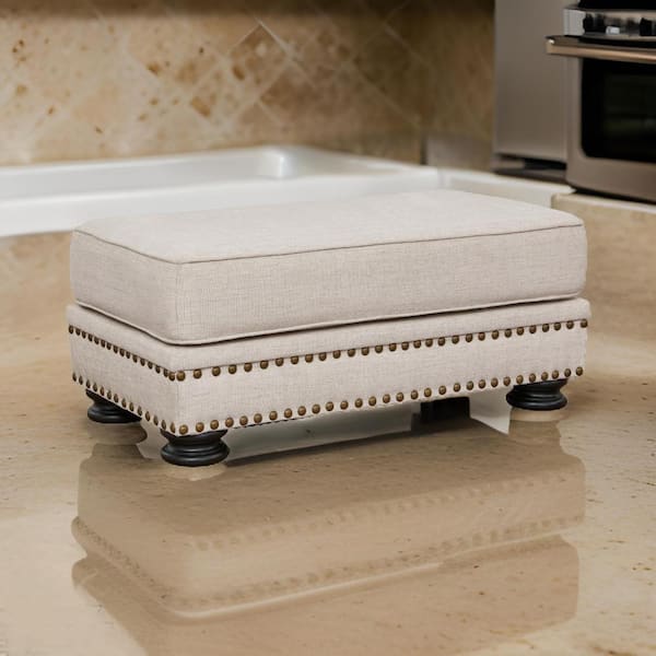 Benjara Beige, Black and Bronze Foam Rectangle Storage Ottoman Medium
