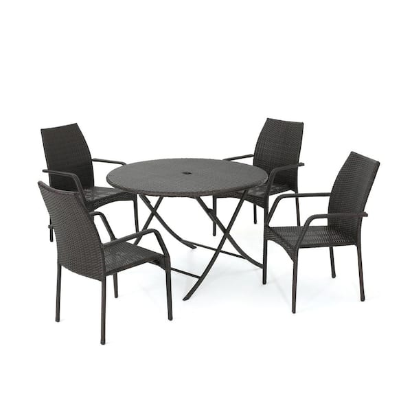 Kiera Multi-Brown 5-Piece Faux Rattan Outdoor Patio Dining Set