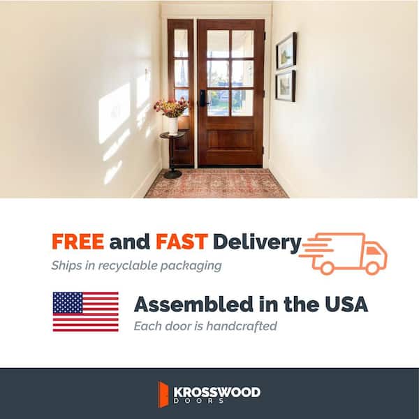 DIY 36in.x80in. Farmhouse Right-Handed 6 Lite Clear Glass Provincial Stain Wood Front Door Kit w/ Quick Assemble Jamb