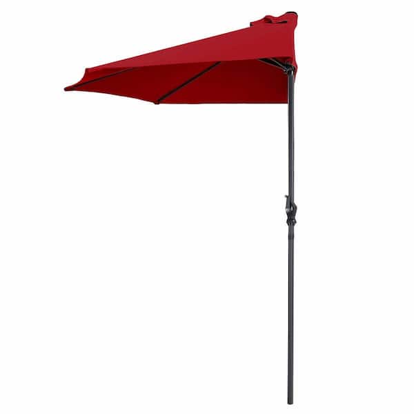 WELLFOR 9 ft. Steel Market Half Round Patio Umbrella in Wine