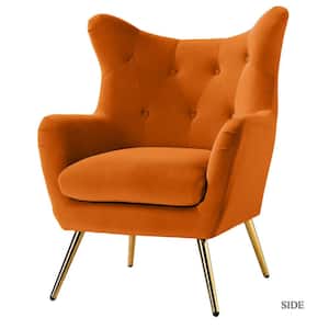 Jacob Orange Tufted Accent Wingback Chair with Golden Base