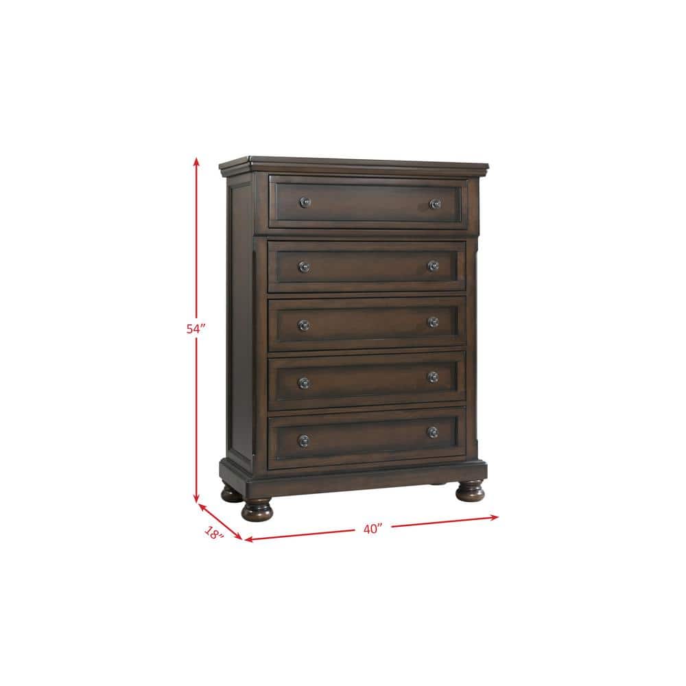 Walnut 5-Drawer Vertical Chest with Felt-Lined Drawer