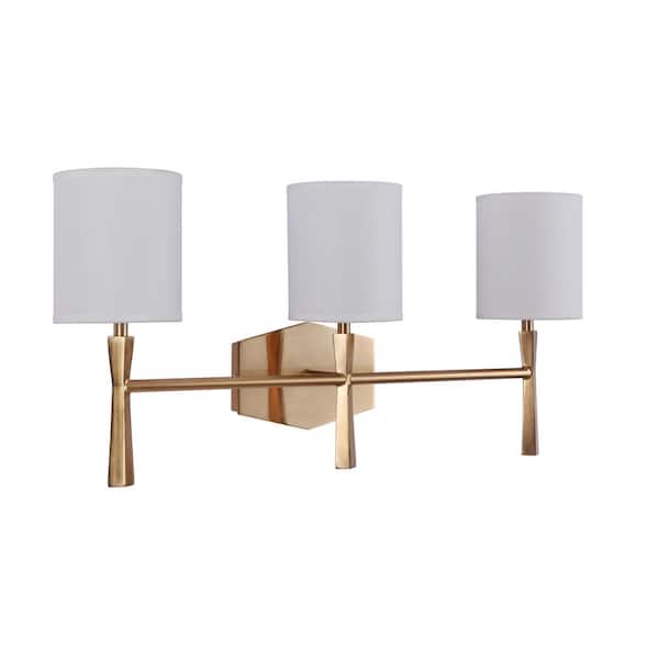 Chatham 23.03 in. 3-Light Satin Brass Finish Vanity Light with White Linen Shade