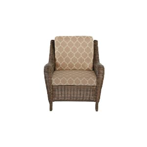 Cambridge Brown Wicker Outdoor Patio Lounge Chair with CushionGuard Toffee Trellis Tan Cushions