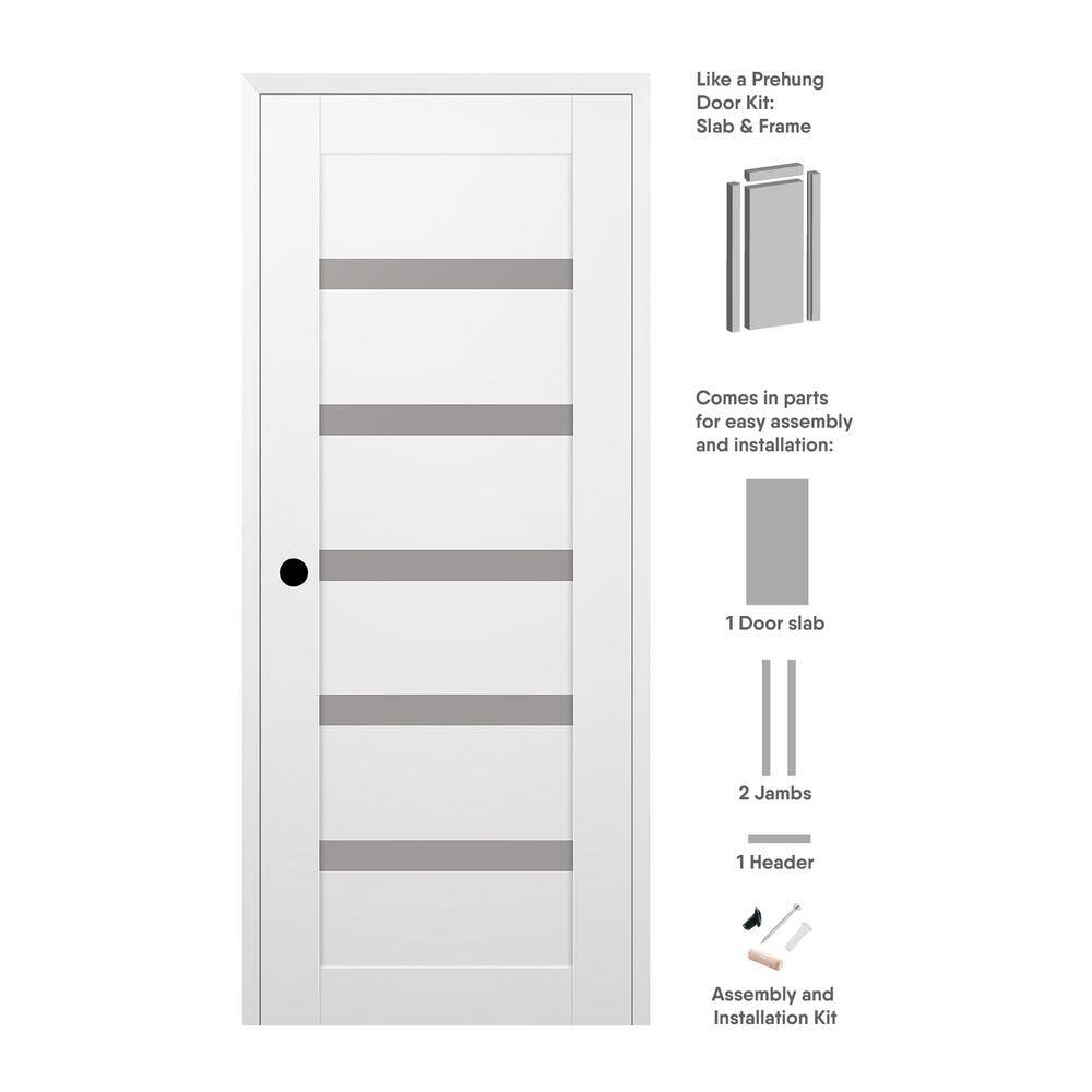 "28"" x 84"" Leora Right-Hand Solid Core 6-Lite Frosted Glass Bianco Noble Wood Composite Single Prehung Interior Door" price history on PriceWatchPro