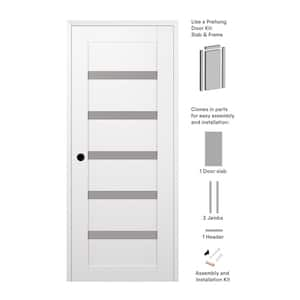 30" x 96" Leora Right-Hand Solid Core 7-Lite Frosted Glass Bianco Noble Wood Composite Single Prehung Interior Door