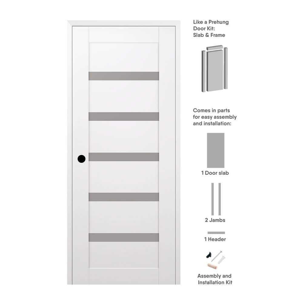 "32"" x 96"" Leora Right-Hand Solid Core 7-Lite Frosted Glass Bianco Noble Wood Composite Single Prehung Interior Door" price history on PriceWatchPro