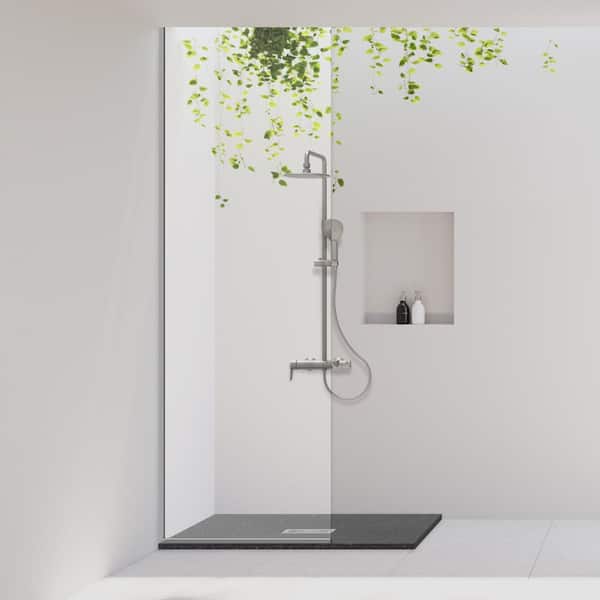 34 in. W x 48 in. L x 1.125 in. H Solid Composite Stone Alcove Shower Pan Base with Center Drain in Black Onyx Sand