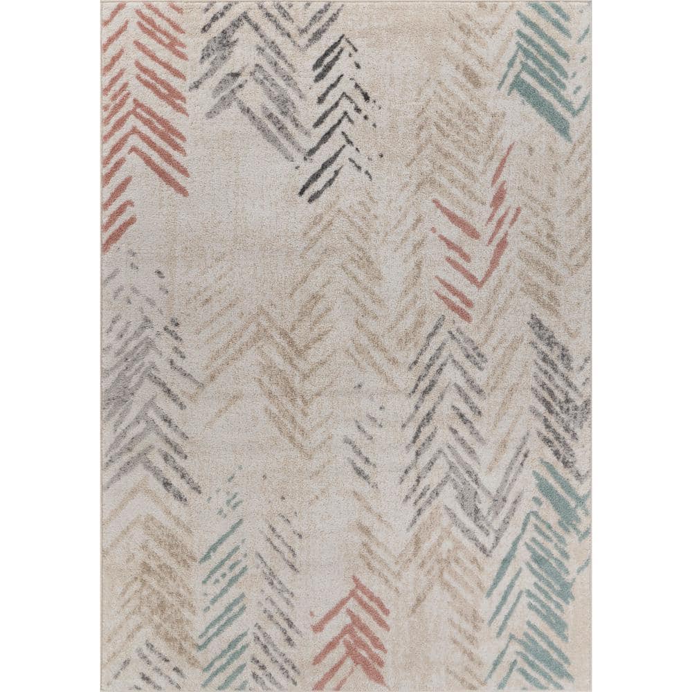 Ivory Multicolored Abstract Arrows Synthetic Area Rug