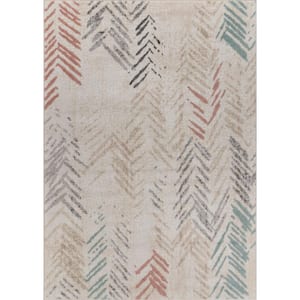 Yara Abstract Ivory/Multi-Color 5 ft. 2 in. x 7 ft. 2 in. Distressed Herringbone Chevron Polypropylene Area Rug