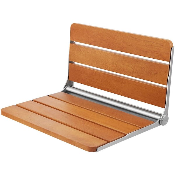 20.9 in. W Foldable Teak Shower Bench, Wall-Mount Bathroom Walk in Shower Seat for Seniors in Brown