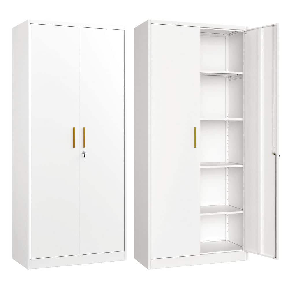 31.5 in. W x 71 in. H x 15.8 in. D Adjustable 4 Shelves Steel Garage Freestanding Cabinet with 2 Lockable Doors in White price history on PriceWatchPro