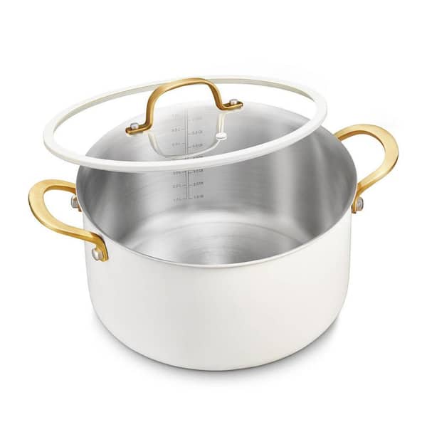 Tri-Ply Stainless Steel Stock Pot 6 qt. with Visible Lid, Even Heat Distribution, Induction Compatible, Sturdy Handles