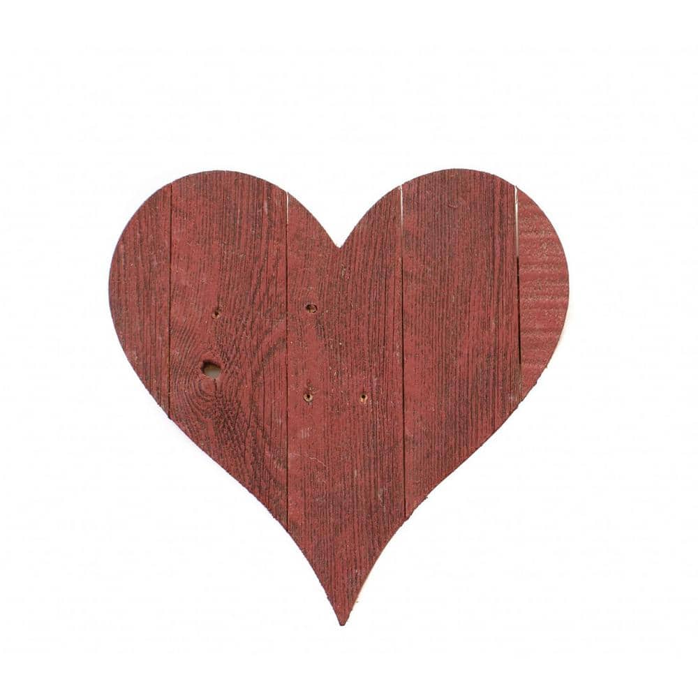 Homeroots 24 in. Rustic Red Rustic Farmhouse Red Large Wooden Heart