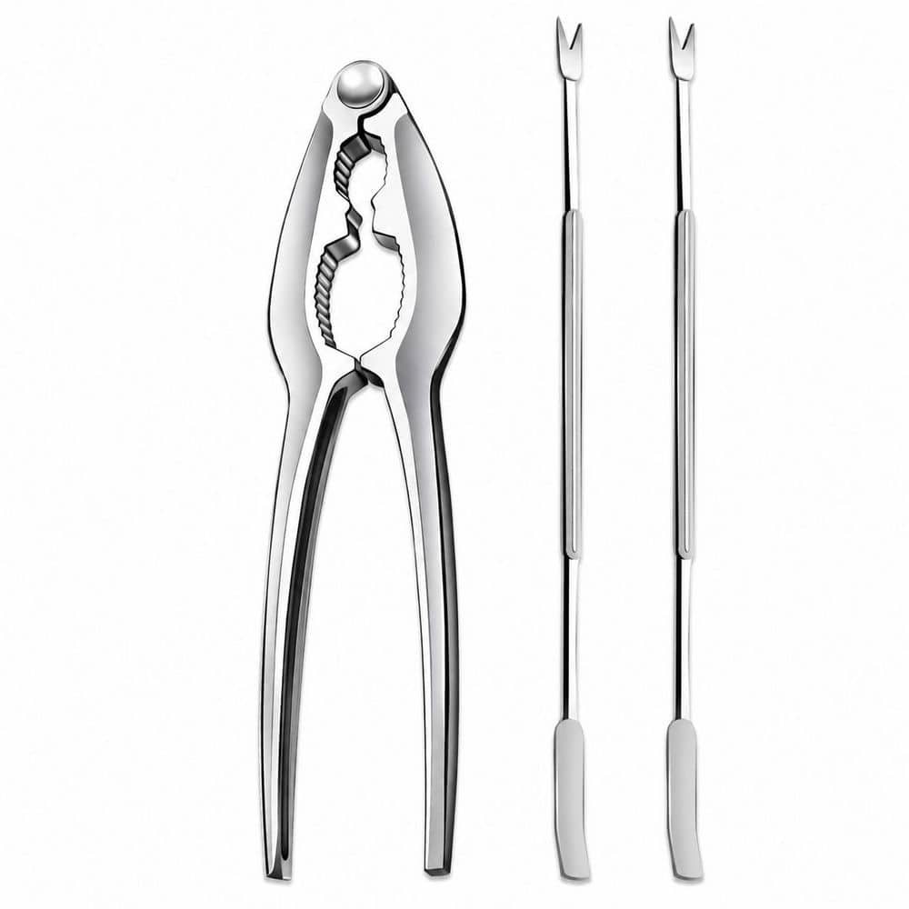 3 Piece Zinc Alloy Stainless Steel Seafood Cracker Set Heavy Duty Lobster Crab Leg Nut Cracker Ergonomic Design