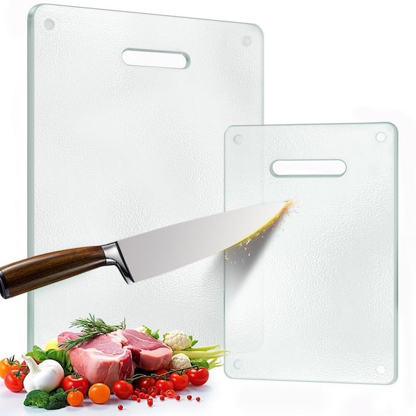 16 in. x 12 in. Rectangular Scratch Resistant Tempered Glass Cutting Board with Handle for Kitchen Counter