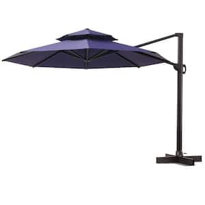 11.5 ft. x 11.5 ft. Outdorr Double Top Octagon Cantilever Patio Umbrella in Navy Blue