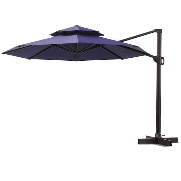 Crestlive Products 11.5 ft. x 11.5 ft. Outdorr Double Top Octagon Cantilever Patio Umbrella in Navy Blue