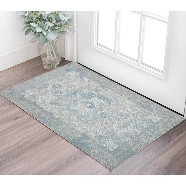 2 ft. x 3 ft. Gray Blue And Ivory Medallion Area Rug