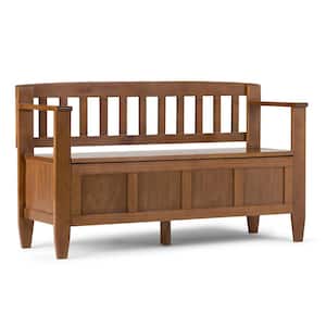 Brooklyn Solid Wood 48 in. Wide Contemporary Entryway Storage Bench in Medium Saddle Brown