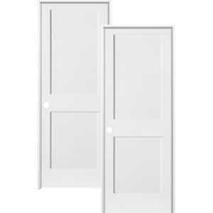 36 in. x 80 in. Craftsman Shaker Primed MDF 2-Panel Solid Core Right-Hand Wood Single Prehung Interior Door (2-Pack)