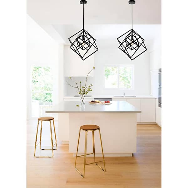 ARTCRAFT Barnyard Black and Satin Brass Industrial Linear Kitchen Island Light