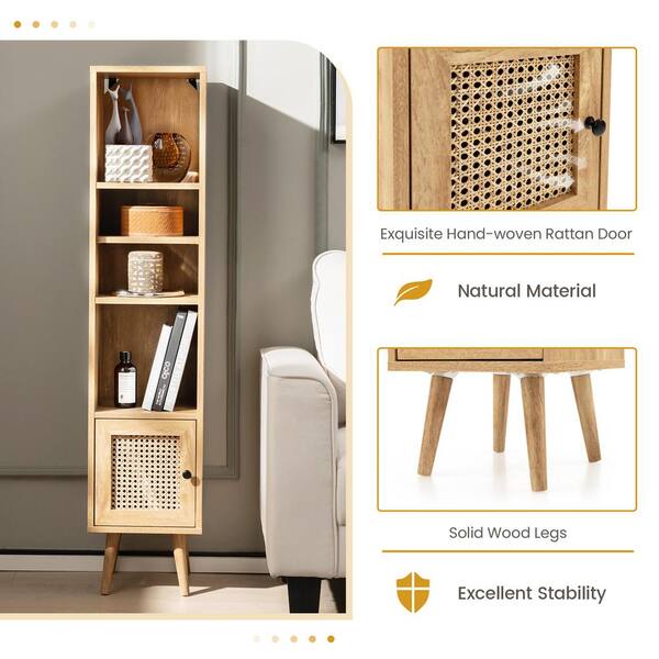 Costway Natural Rattan Storage Cabinet Freestanding Slim