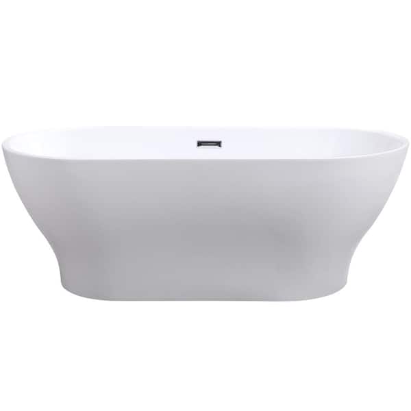 ARIEL 67 in. Acrylic Center Drain Oval Flat Bottom Freestanding Bathtub in White