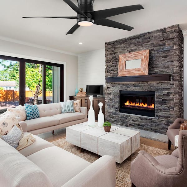 Mena 54 in. White Color Changing LED Indoor/Outdoor Matte Black Hugger Ceiling Fan with Light and Remote