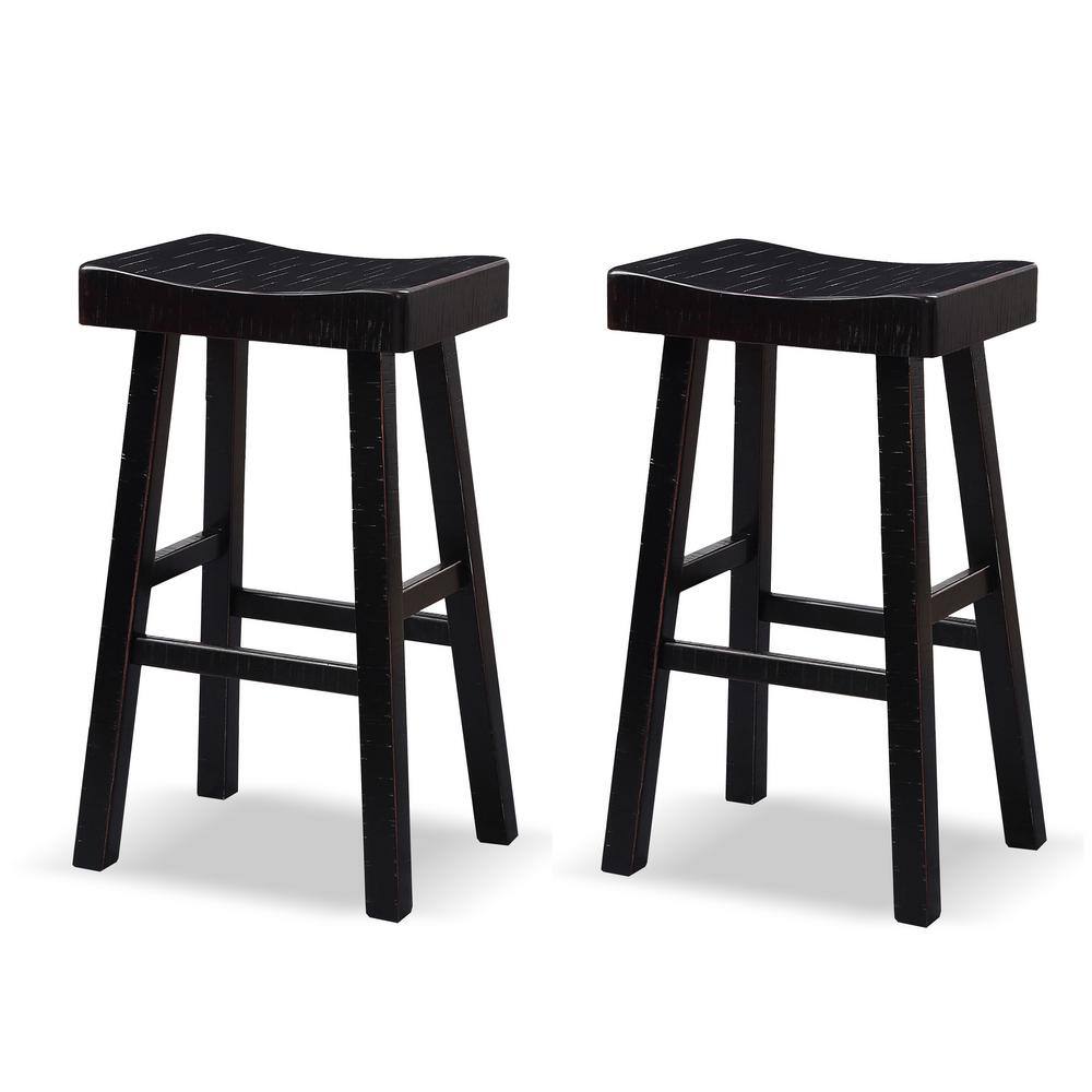 Oak and Black 24" Backless Saddle Style Bar Stool