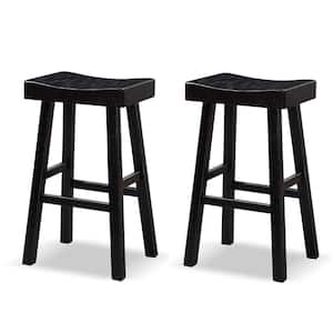 Kater 29 in. Black Backless Solid Wood Bar Stool (Set of 2)