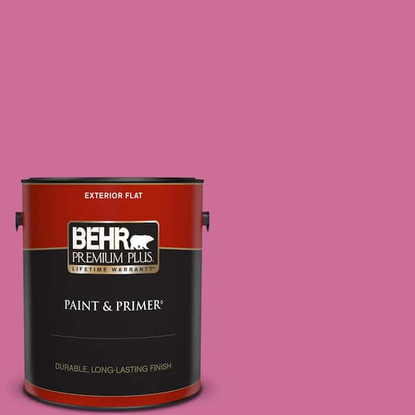 BEHR PREMIUM PLUS 1 gal. #100B-6 Fuchsia Kiss Flat Exterior Paint & Primer
