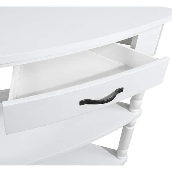 33.8 in. Milk White Triangle Wood End Table with 1-Drawer