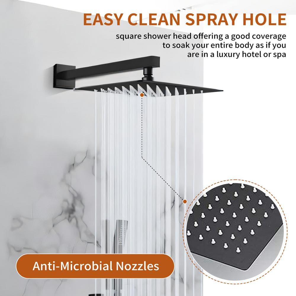 10 Inch Matte Black Stainless Steel Square Rain Shower Combo Set