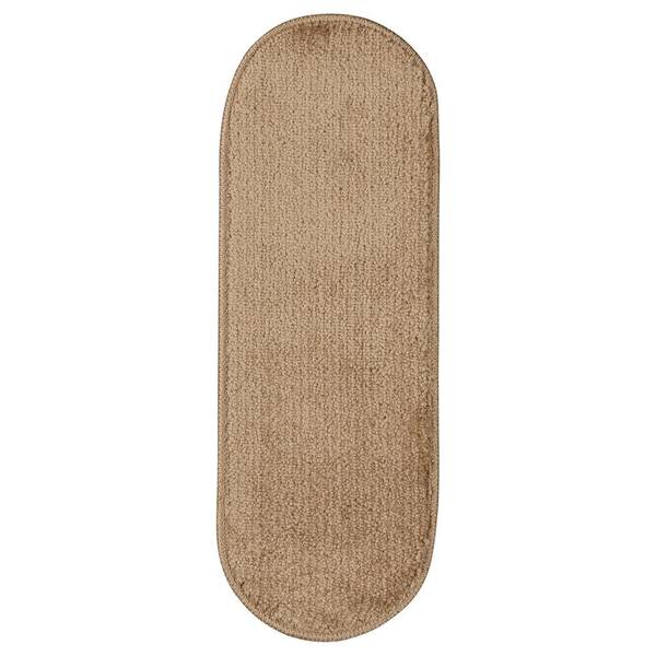 Ottomanson Softy Collection Beige 9 in. x 26 in. Rubber Back Oval Stair Tread Cover (Set of 7)