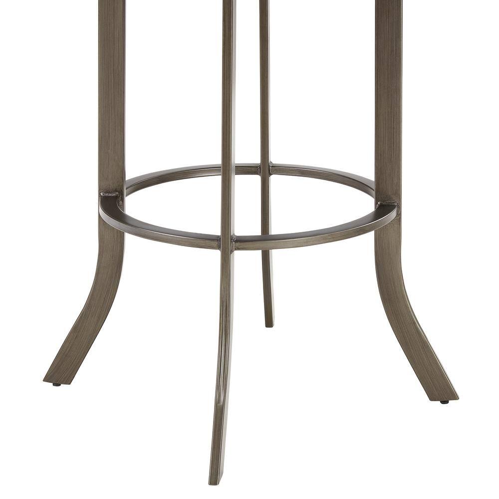 Transitional Gray Leather & Metal Swivel Saddle Stool, 24"W