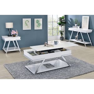 Gales 3-Piece 47.5 in. White and Chrome Rectangle Wood Coffee Table Set